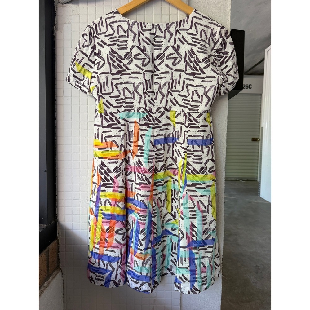 Amanda Uprichard 100% Silk Abstract Geometric Rainbow Border Shift Dress Women P - Picture 5 of 10